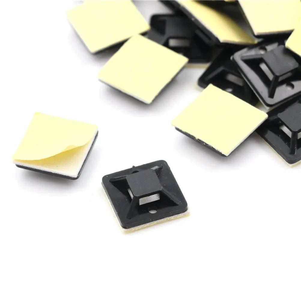 Base d'attache-câble auto-adhésive, lot de 100 pièces, adhésif blanc, en plastique, support de fixation 20 x 20 x 6 mm 4