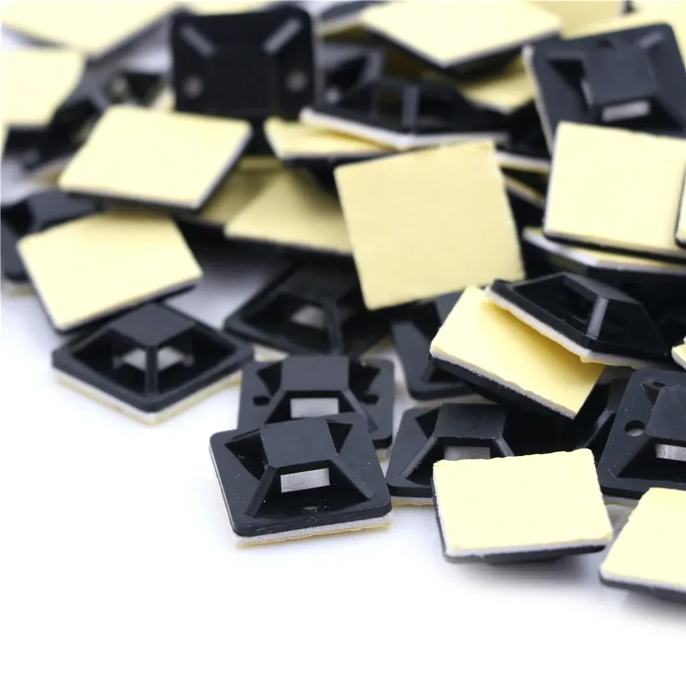 Base d'attache-câble auto-adhésive, lot de 100 pièces, adhésif blanc, en plastique, support de fixation 20 x 20 x 6 mm 5