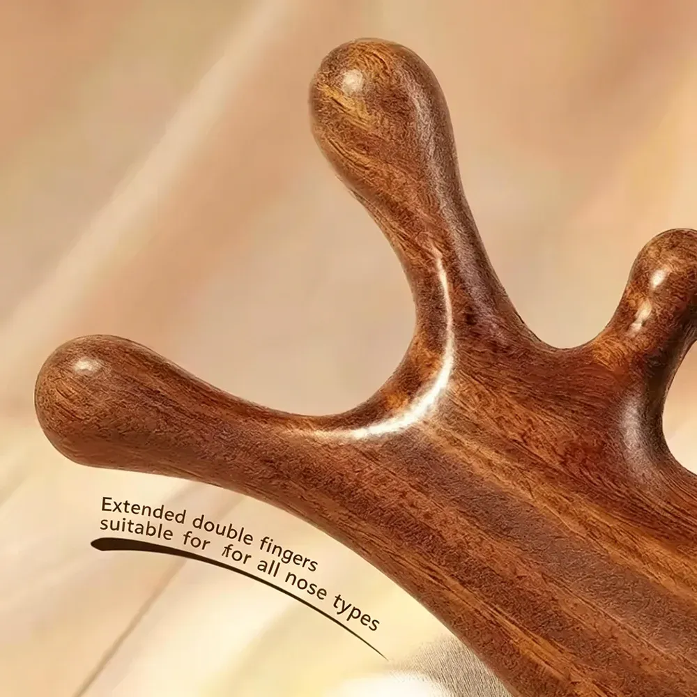 Masseur corporel et crânien, outil de massage pour le cou et le visage, soin de santé, peigne en bois de santal quatre-en-un pour les méridiens et le cuir chevelu, gratte-nez pour points d'acupuncture 2