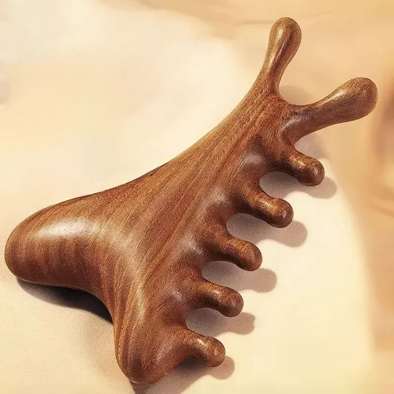 Masseur corporel et crânien, outil de massage pour le cou et le visage, soin de santé, peigne en bois de santal quatre-en-un pour les méridiens et le cuir chevelu, gratte-nez pour points d'acupuncture 8