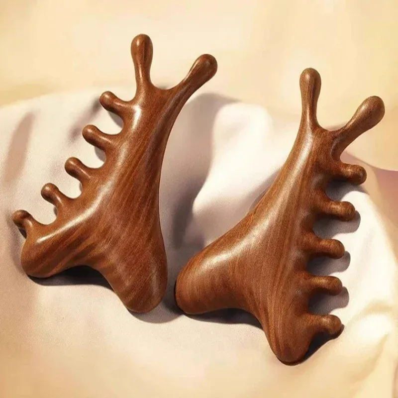 Masseur corporel et crânien, outil de massage pour le cou et le visage, soin de santé, peigne en bois de santal quatre-en-un pour les méridiens et le cuir chevelu, gratte-nez pour points d'acupuncture 7