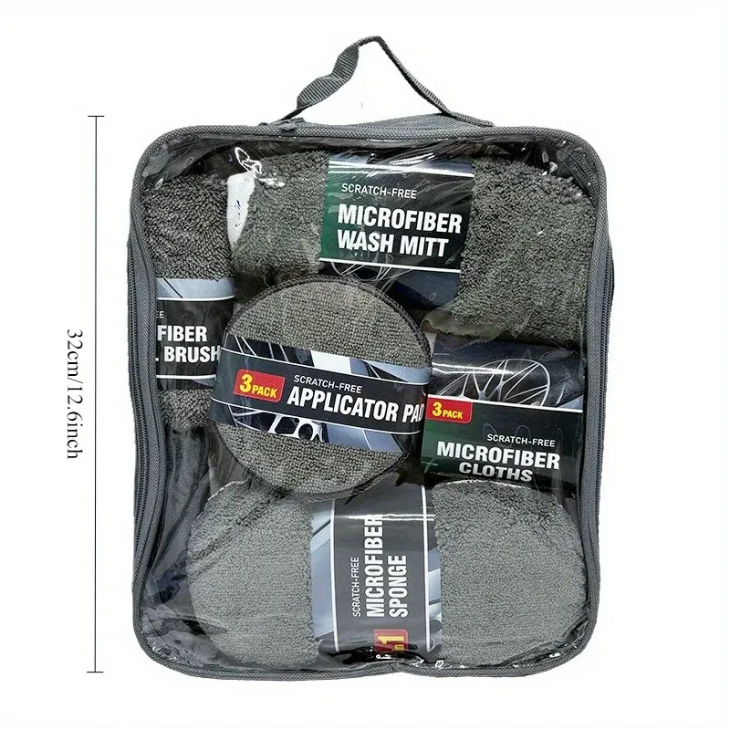 Kit de nettoyage pour voiture 11 pièces comprenant une brosse à pneus et des gants en microfibre 2