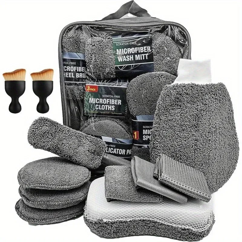 Kit de nettoyage pour voiture 11 pièces comprenant une brosse à pneus et des gants en microfibre 9