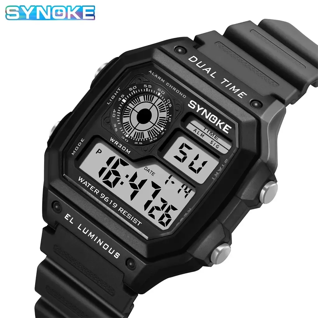 SYNOKE – Montre numérique militaire pour homme, montre-bracelet électronique étanche, chronographe de sport - Image 1