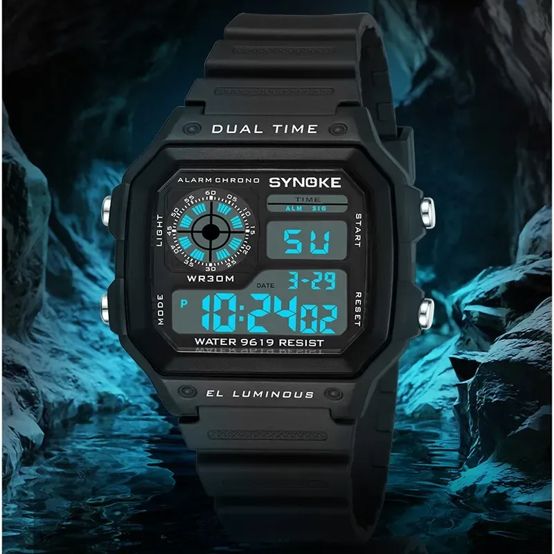 SYNOKE – Montre numérique militaire pour homme, montre-bracelet électronique étanche, chronographe de sport 2