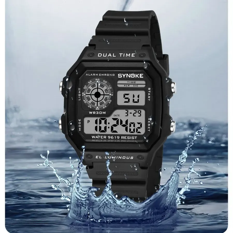 SYNOKE – Montre numérique militaire pour homme, montre-bracelet électronique étanche, chronographe de sport 3