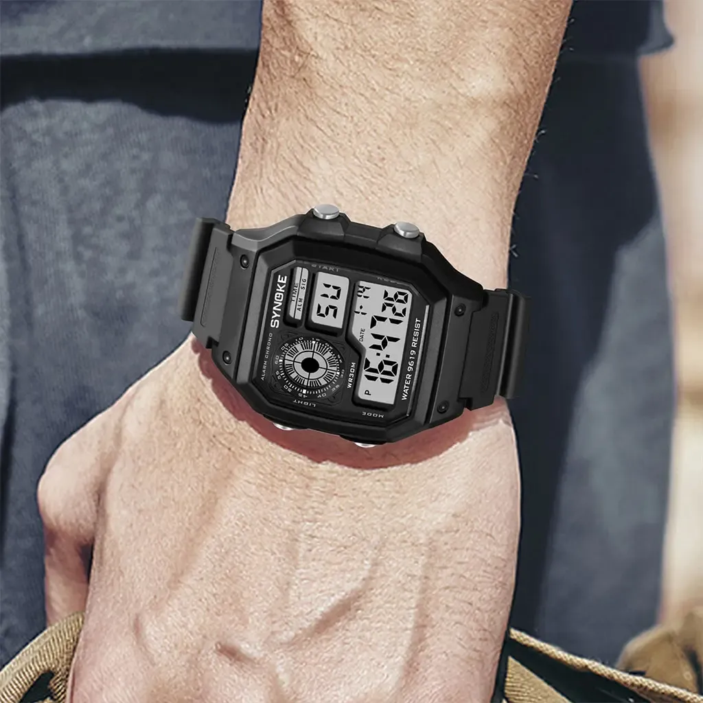 SYNOKE – Montre numérique militaire pour homme, montre-bracelet électronique étanche, chronographe de sport 4