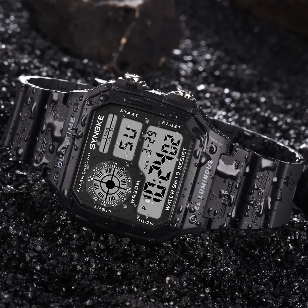 SYNOKE – Montre numérique militaire pour homme, montre-bracelet électronique étanche, chronographe de sport 5