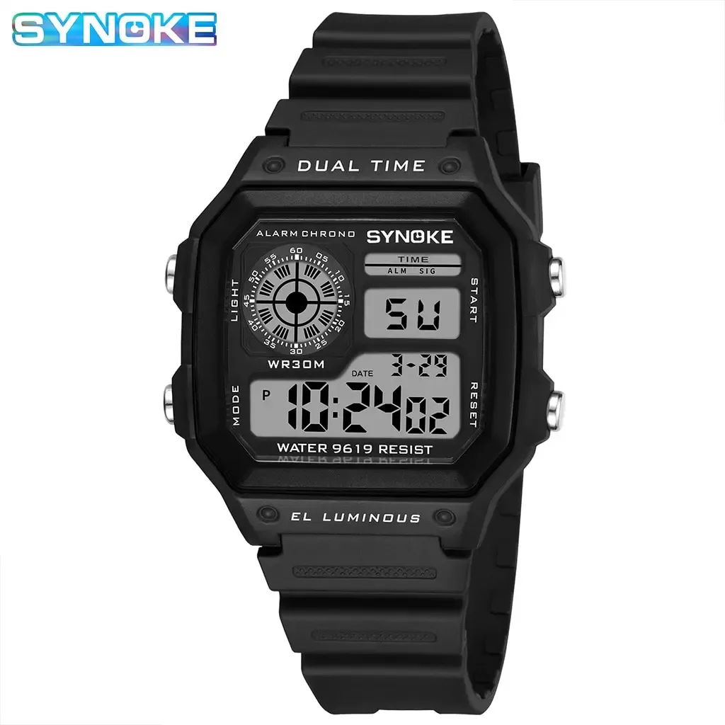 SYNOKE – Montre numérique militaire pour homme, montre-bracelet électronique étanche, chronographe de sport 9