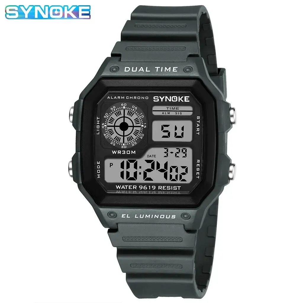 SYNOKE – Montre numérique militaire pour homme, montre-bracelet électronique étanche, chronographe de sport 10
