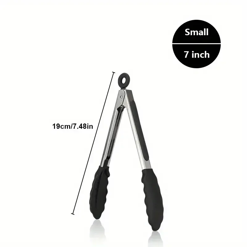 Pinces de cuisine robustes en acier inoxydable à embouts en silicone, résistantes aux hautes températures, à verrouillage intégré, disponibles en 3 tailles 7