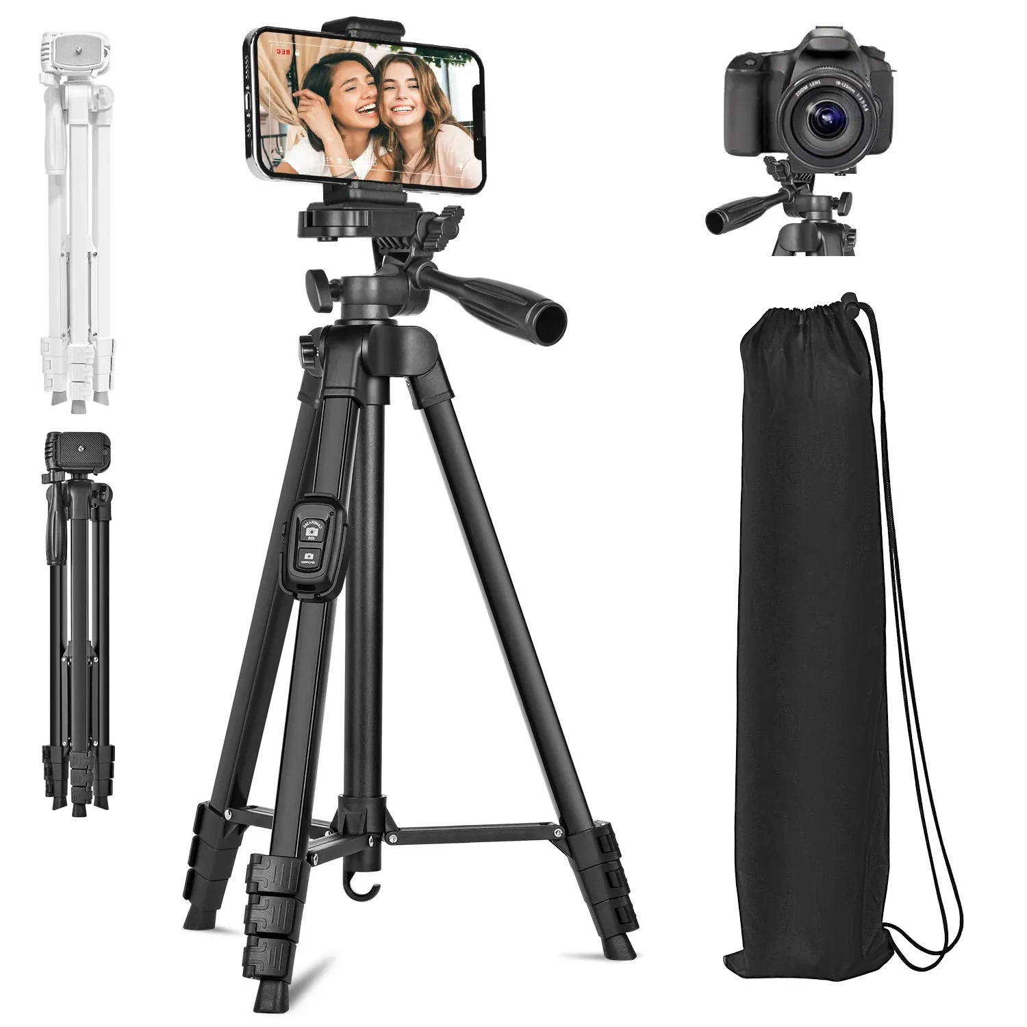 Trépied pour appareil photo 60 pouces (152 cm) avec sac de transport, trépied pour téléphone avec télécommande, en alliage d'aluminium - Image 1