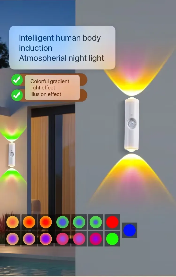 Hmm, the input is already in French. Translating it as-is, cleaned up for a professional product title:
Lampe murale sans fil à détecteur de mouvement LED, 7 couleurs, magnétique et rechargeable, pour salle de bain, chambre et salon