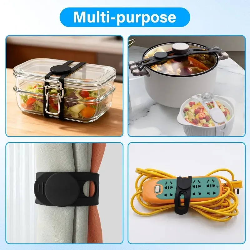 Sangles élastiques en silicone réutilisables de 54 cm pour couvercles de casseroles et boîtes à lunch 6