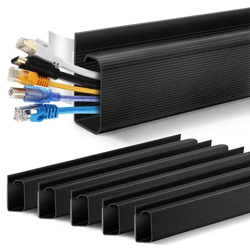 Plateau de câbles de bureau en PVC 40 cm, gestion des câbles sous bureau, cache-câbles sans perçage, organisateur de fils pour bureau et maison