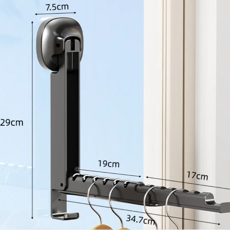 Étendoir mural pliable et rétractable à ventouse, portable pour le séchage du linge 7