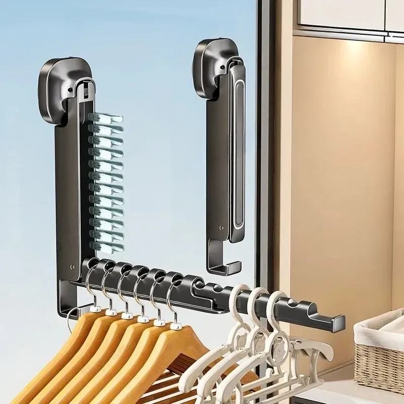 Étendoir mural pliable et rétractable à ventouse, portable pour le séchage du linge 9