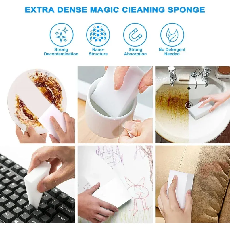 Éponges magiques en mélamine, lot de 100 ou 50 pièces, éponges de nettoyage pour cuisine et salle de bain, 10 x 6 x 2 cm 5