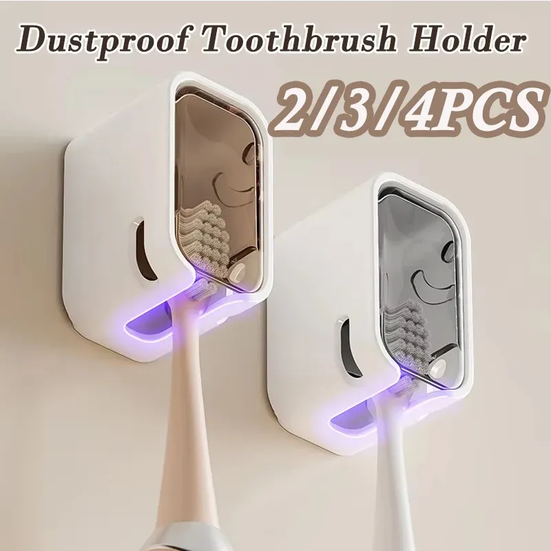 Support mural pour brosses à dents avec couvercle anti-poussière, rangement pour brosses électriques, lot de 2, 3 ou 4 pièces