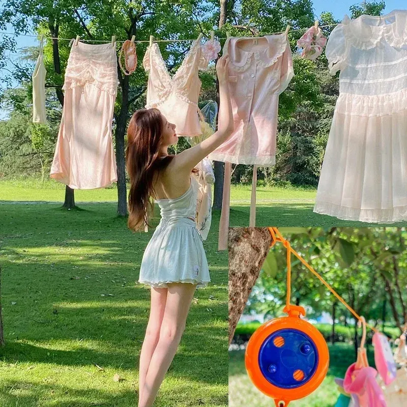 Corde à linge de camping 10 m, ligne de séchage extérieure anti-dérapante, coupe-vent et rétractable 4