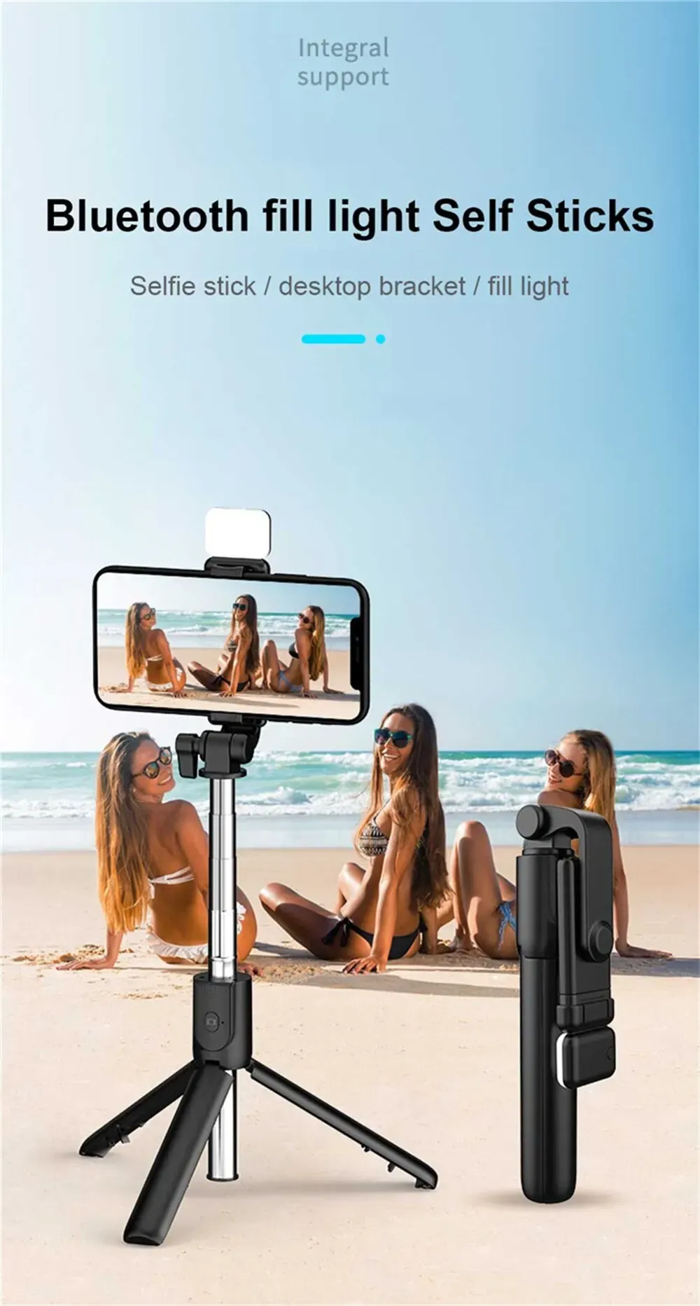 Vue détaillée du perche à selfie et de sa fixation