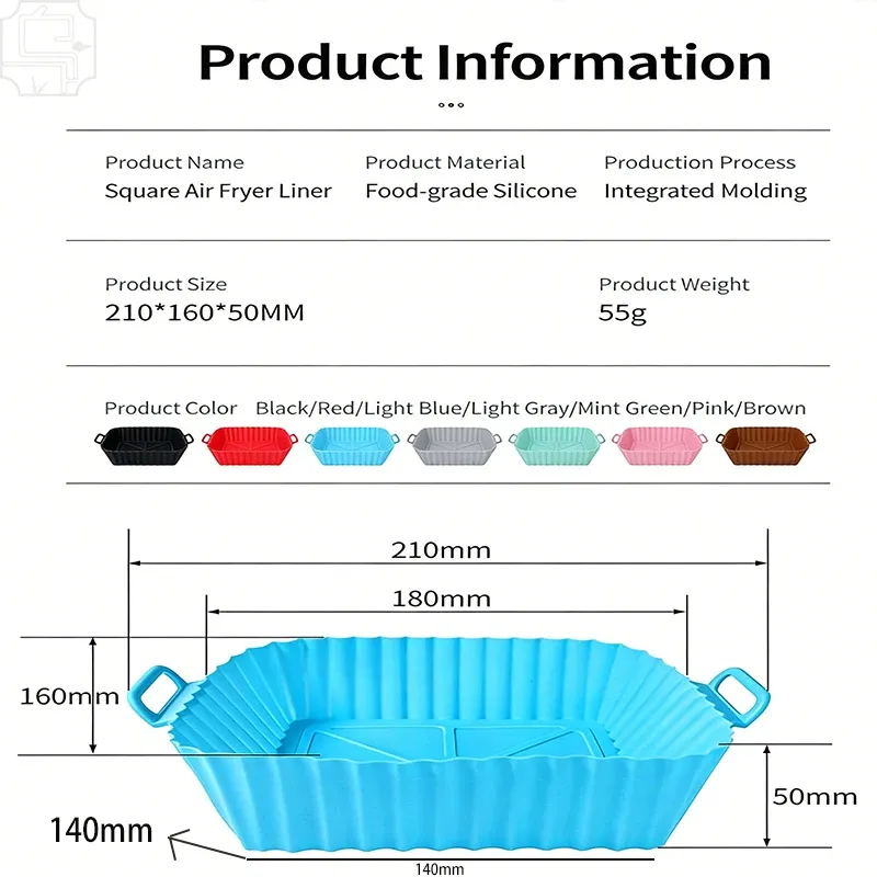 Doublure réutilisable en silicone pour friteuse à air, tapis de cuisson pliable antiadhésif et résistant à la chaleur, 1 pièce 2