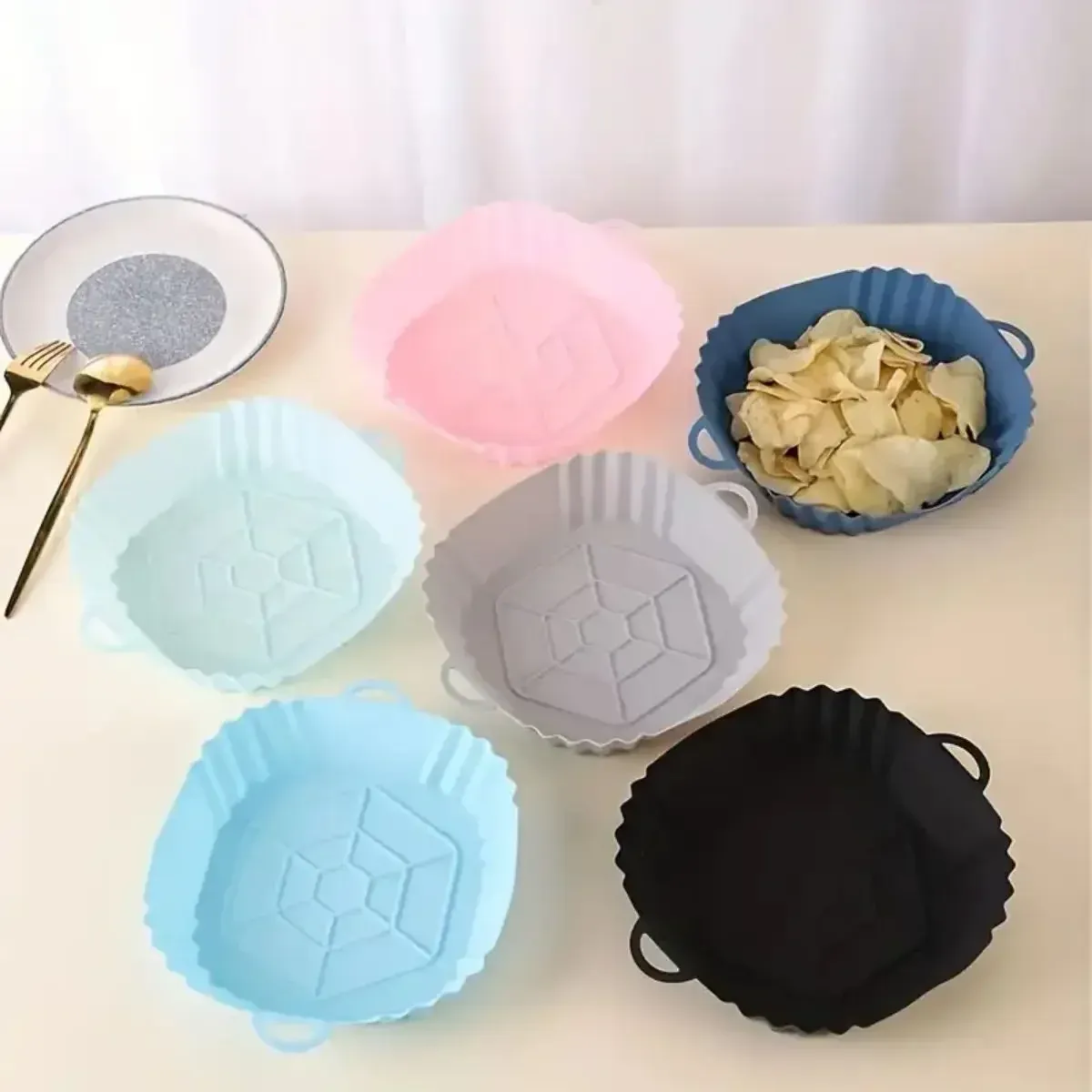 Doublure réutilisable en silicone pour friteuse à air, tapis de cuisson pliable antiadhésif et résistant à la chaleur, 1 pièce 6