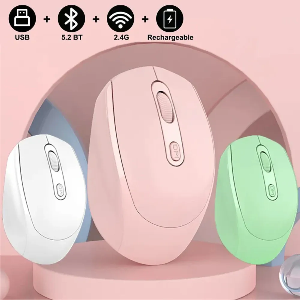 Souris silencieuse sans fil Bluetooth 5.2 et 2,4 GHz, ergonomique et rechargeable