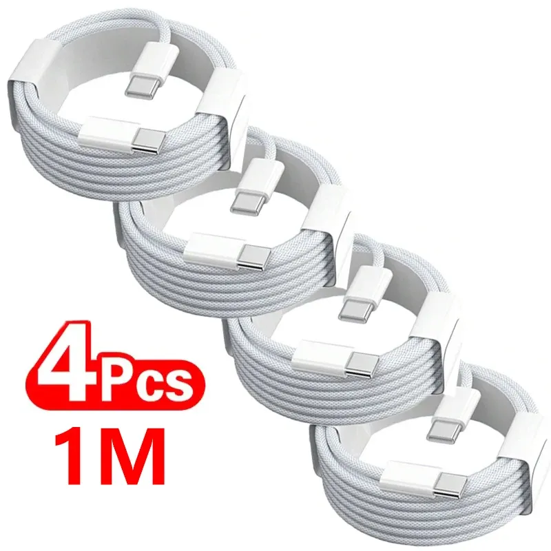 Lot de 4 câbles USB-C vers USB-C 100 W pour charge rapide, compatibles iPhone 15, 16, 17, Samsung, Xiaomi et Huawei 7