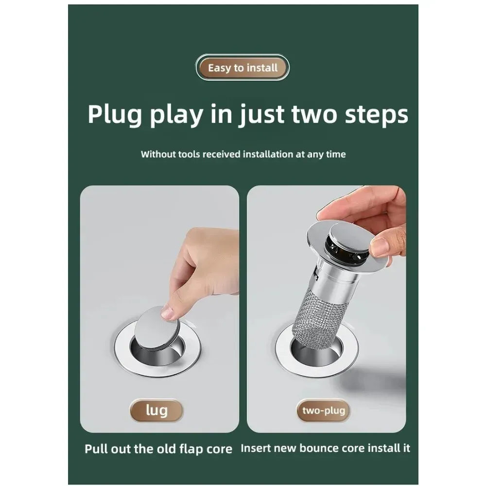 Bonde de vidange escamotable pour lavabo en acier inoxydable