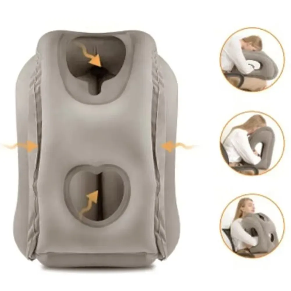 Coussin de voyage gonflable avec appui-menton, idéal pour l'avion, la voiture et le bureau