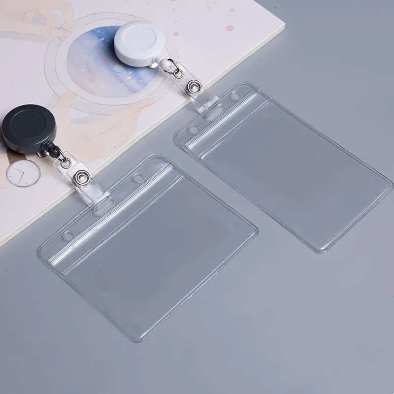 Porte-badge transparent pour personnel avec cordon de cou, clip rétractable, enrouleur de badge, étui de protection pour carte d'employé, lanière, carte d'identité, porte-nom - Image 1
