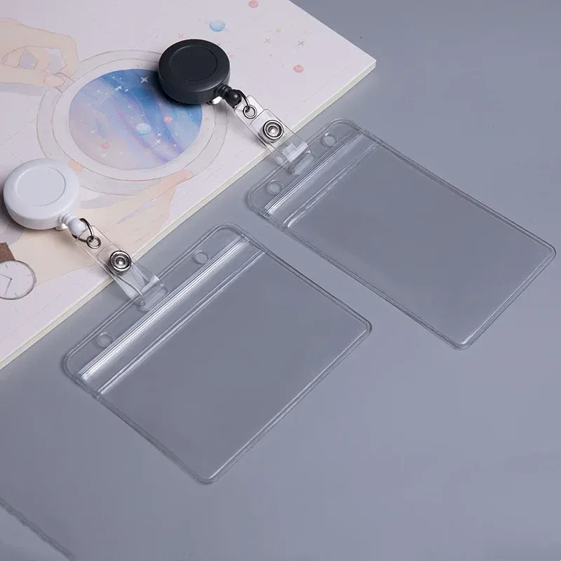 Porte-badge transparent pour personnel avec cordon de cou, clip rétractable, enrouleur de badge, étui de protection pour carte d'employé, lanière, carte d'identité, porte-nom 2