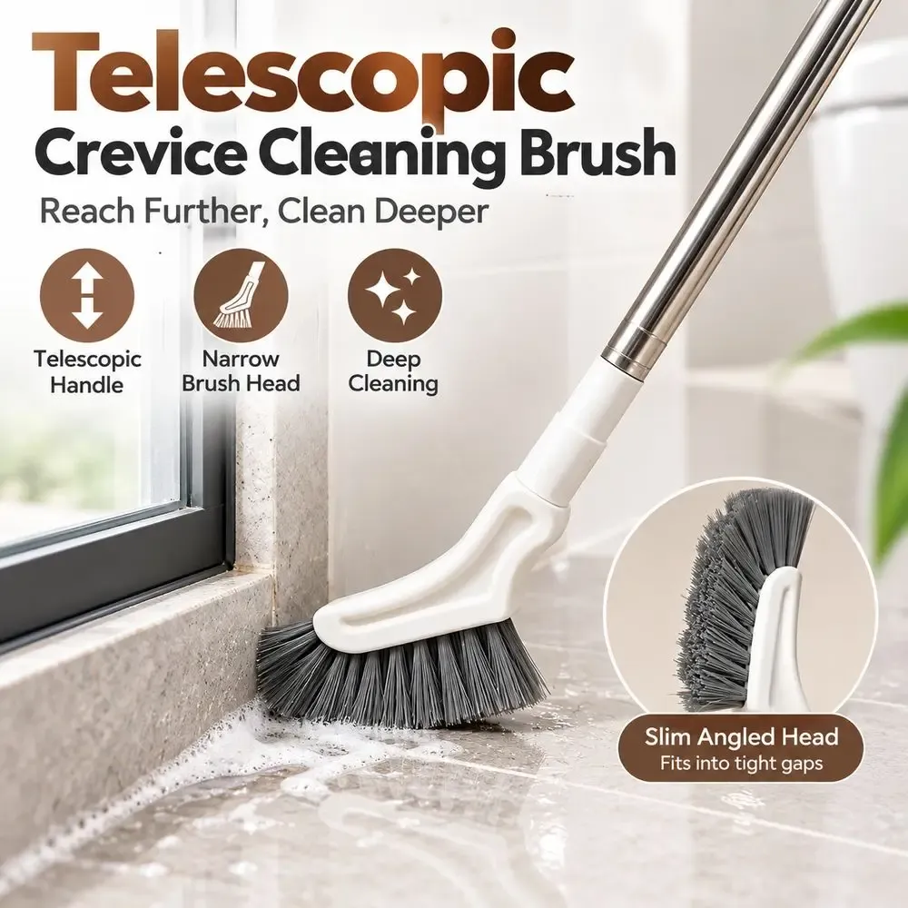 Brosse de nettoyage extensible à long manche, à tête étroite pour fentes et espaces exigus, à suspendre au mur 4