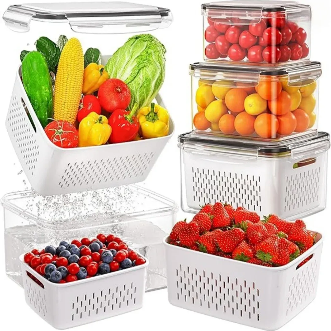 Ensemble de conservation pour réfrigérateur avec passoire amovible, bol de lavage de fruits tout-en-un, lot de 9 pièces 2