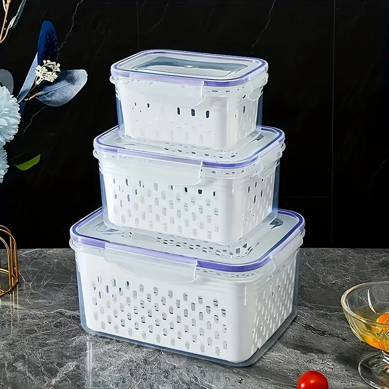 Ensemble de conservation pour réfrigérateur avec passoire amovible, bol de lavage de fruits tout-en-un, lot de 9 pièces 3