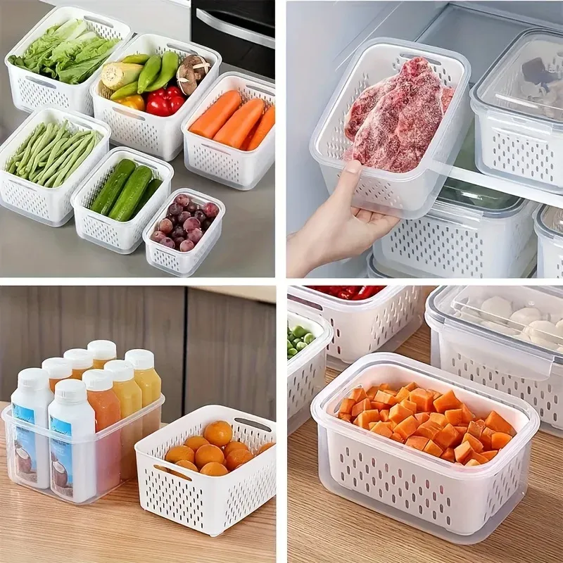 Ensemble de conservation pour réfrigérateur avec passoire amovible, bol de lavage de fruits tout-en-un, lot de 9 pièces 4