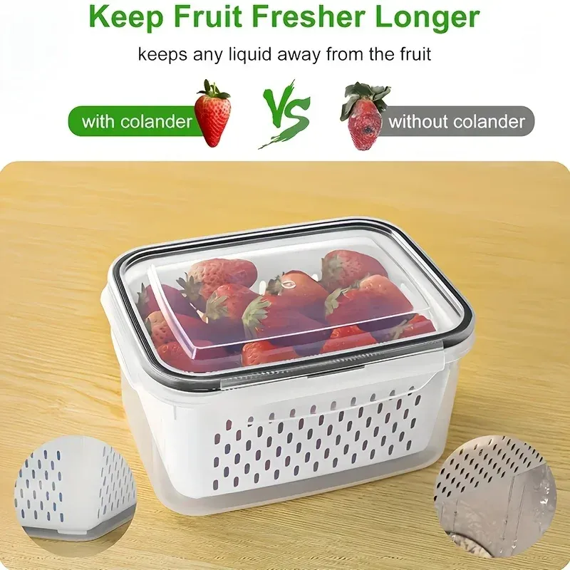 Ensemble de conservation pour réfrigérateur avec passoire amovible, bol de lavage de fruits tout-en-un, lot de 9 pièces 5