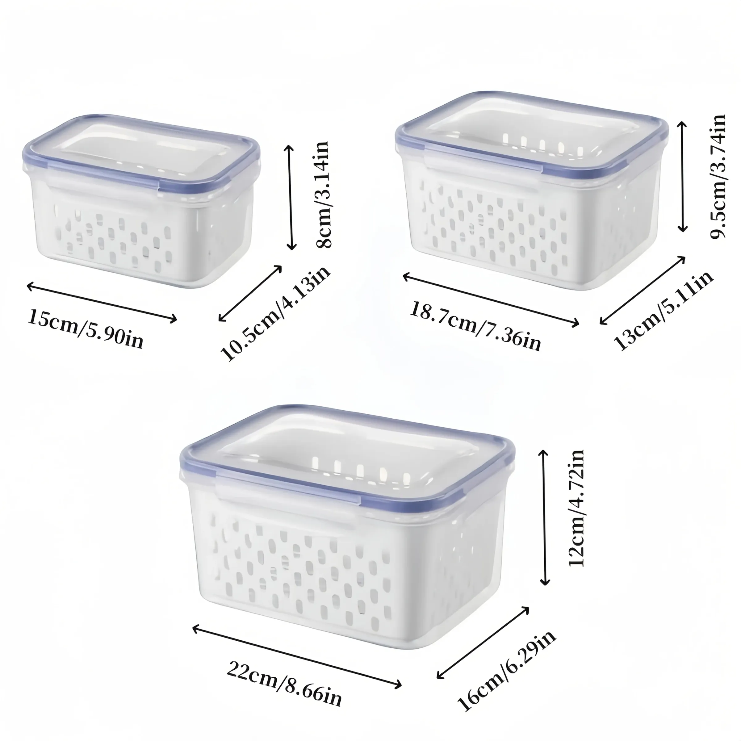 Ensemble de conservation pour réfrigérateur avec passoire amovible, bol de lavage de fruits tout-en-un, lot de 9 pièces 6