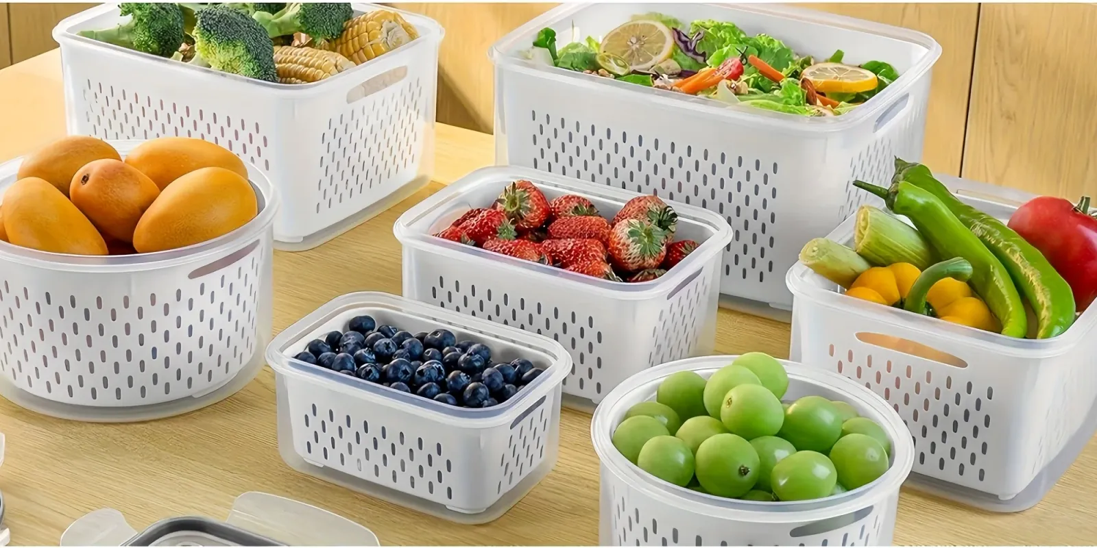 Conteneurs de stockage de fruits pour réfrigérateur en situation d'utilisation