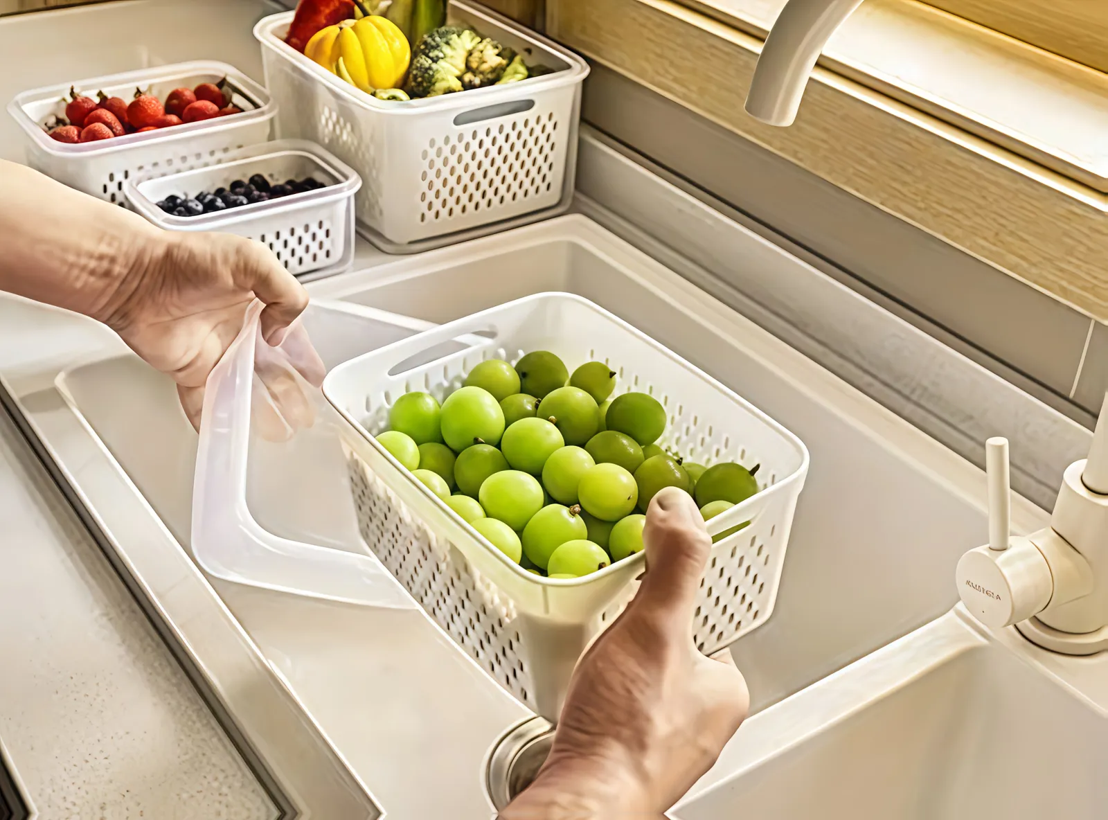 Ambiance cuisine avec conteneurs de fruits