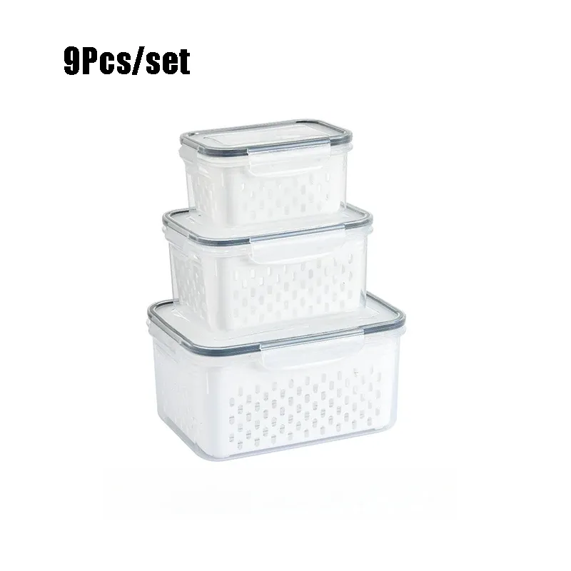 Ensemble de conservation pour réfrigérateur avec passoire amovible, bol de lavage de fruits tout-en-un, lot de 9 pièces 7
