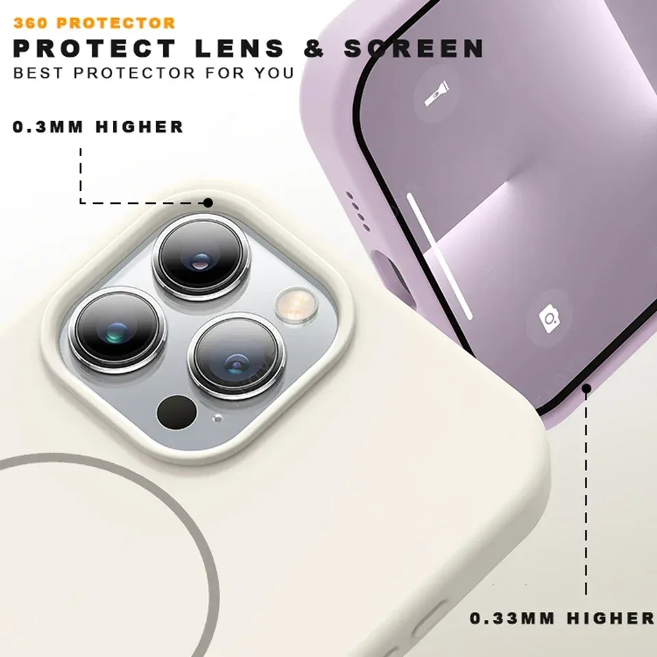 Coque magnétique avec lanière pour iPhone 11 à 16 Pro Max, compatible MagSafe, en silicone liquide souple 5