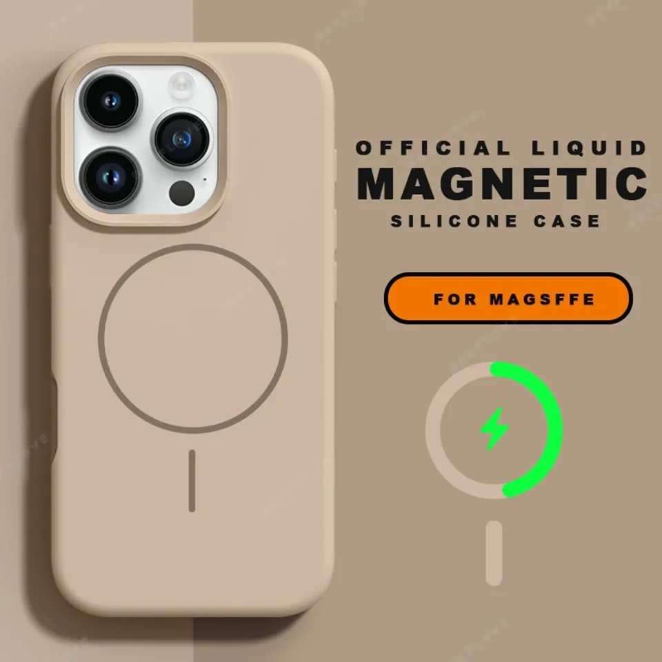 Coque magnétique avec lanière pour iPhone 11 à 16 Pro Max, compatible MagSafe, en silicone liquide souple 7