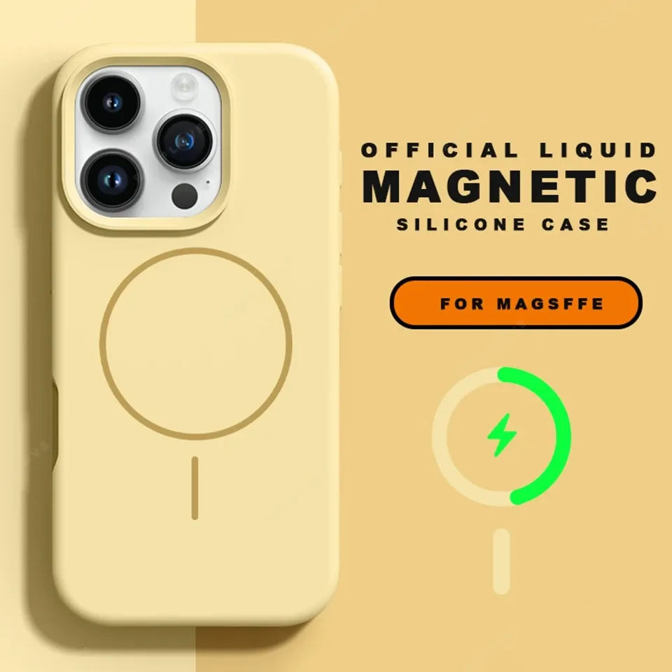 Coque magnétique avec lanière pour iPhone 11 à 16 Pro Max, compatible MagSafe, en silicone liquide souple 6