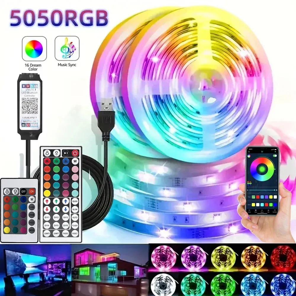 Bande LED RGB intelligente pour jeu, alimentée par USB, synchronisation musicale, contrôle par télécommande et application, rétroéclairage TV pour salle de jeu