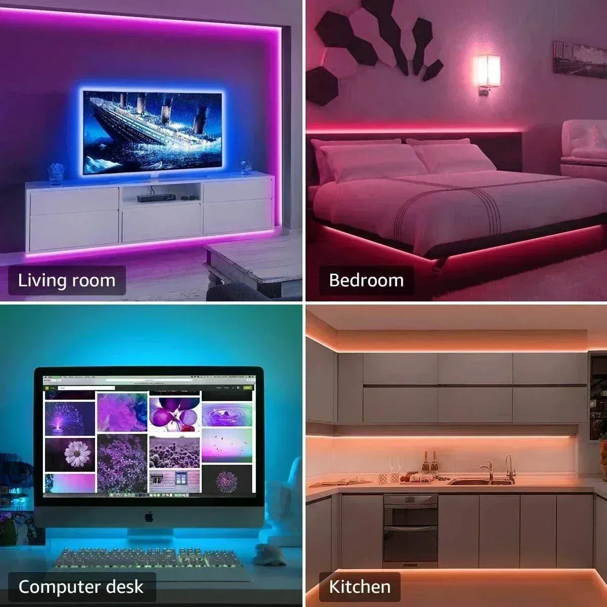 Bande LED RGB intelligente pour jeu, alimentée par USB, synchronisation musicale, contrôle par télécommande et application, rétroéclairage TV pour salle de jeu 2