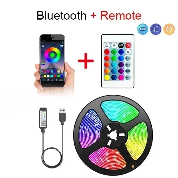 Bande LED RGB intelligente pour jeu, alimentée par USB, synchronisation musicale, contrôle par télécommande et application, rétroéclairage TV pour salle de jeu 8