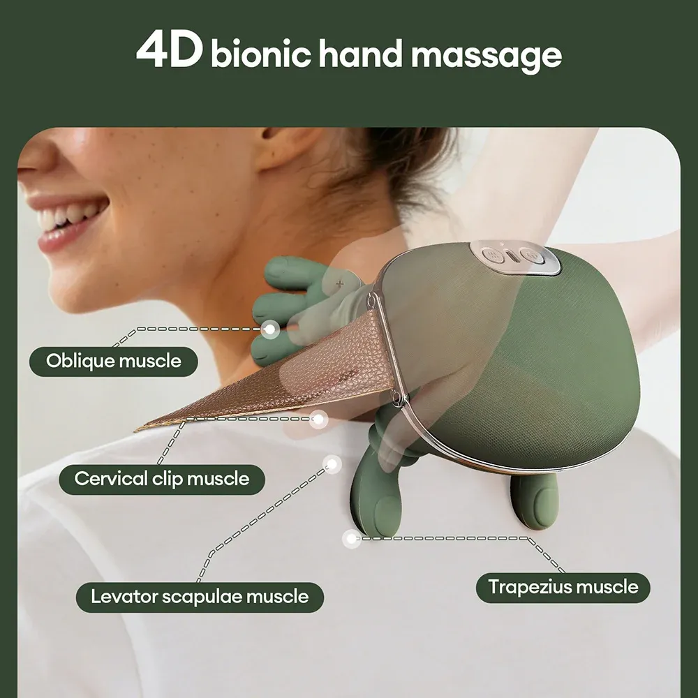 Masseur bionique 4D sans fil pour les doigts, le cou et les épaules, avec fonction pétrissage et moteur sans balais 5