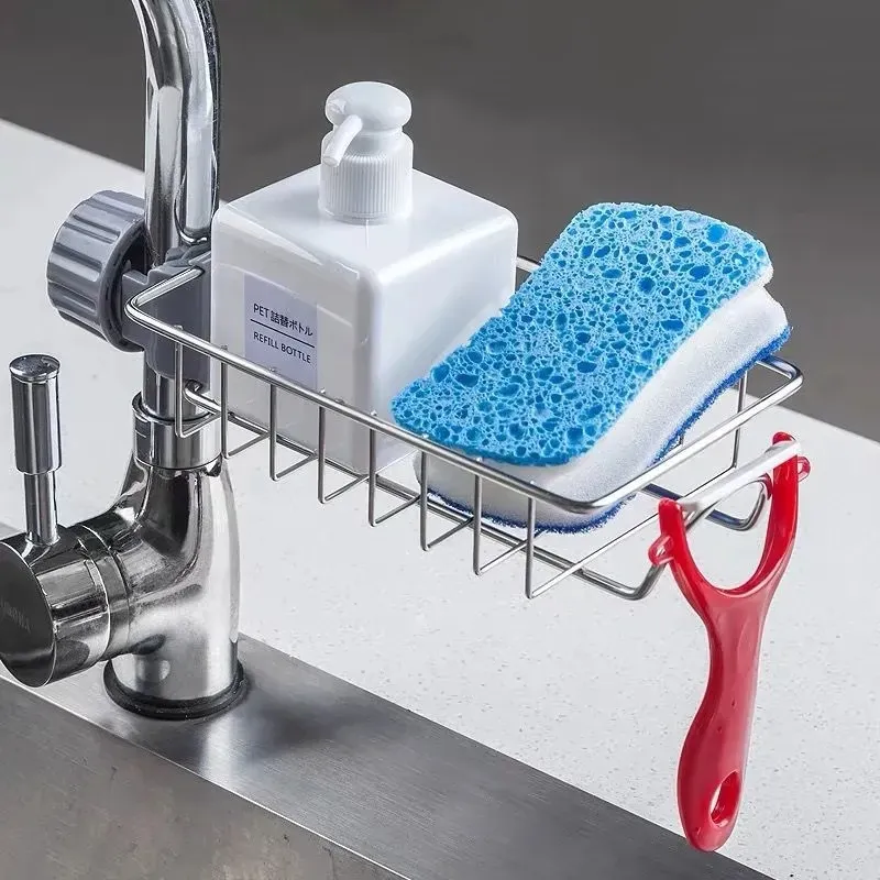 Égouttoir d'évier de cuisine en acier inoxydable avec support pour éponge et porte-savon 3